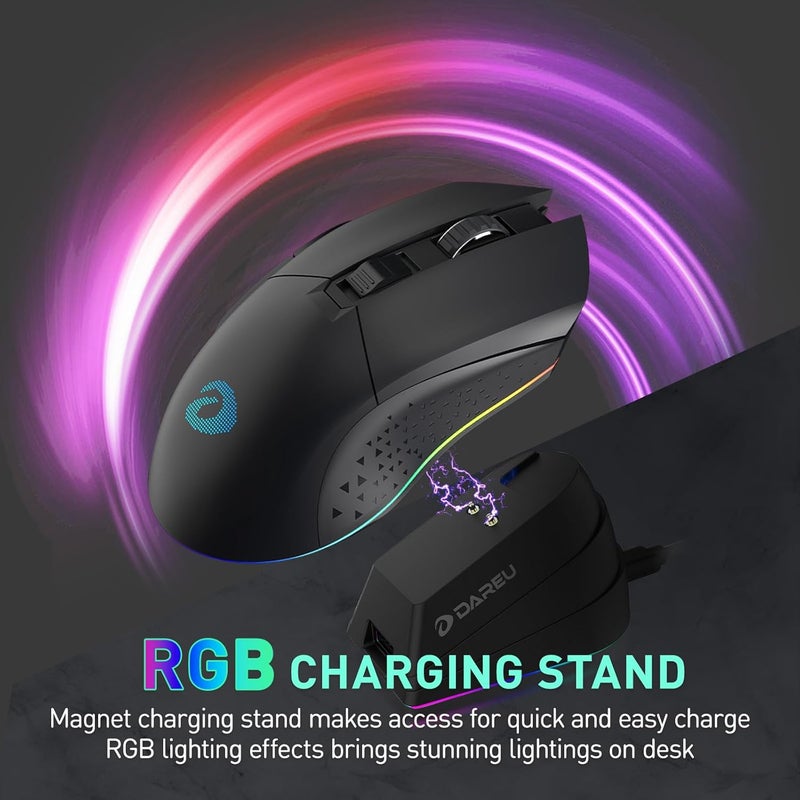 DAREU EM901X Wireless Gaming Mouse with Charging Dock Rechargeable RGB,12K DPI,7 Programmable Buttons High-Precision Sensor [300IPS] [1000Hz] for PC Notebook Mac - Image 4